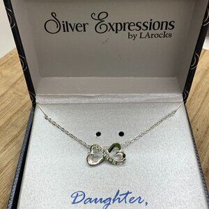 Silver Expressions by LArocks NIB "Daughter" Double Heart Pendant Necklace